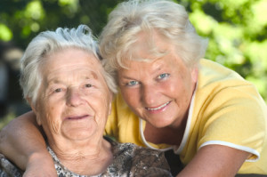 Mother and daughter outdoors